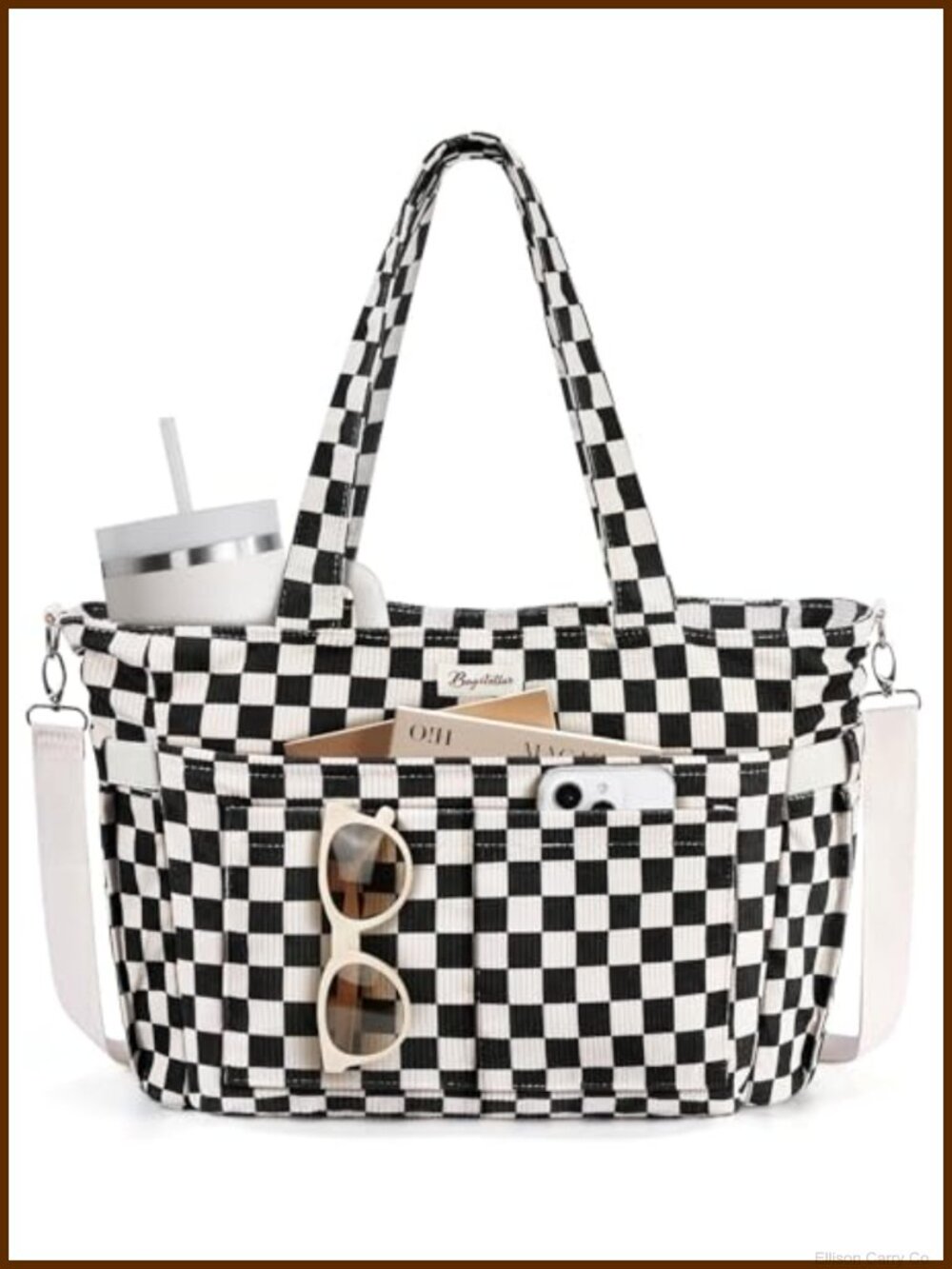 Corduroy Tote Bag 17 Pockets Laptop Work Travel Purse